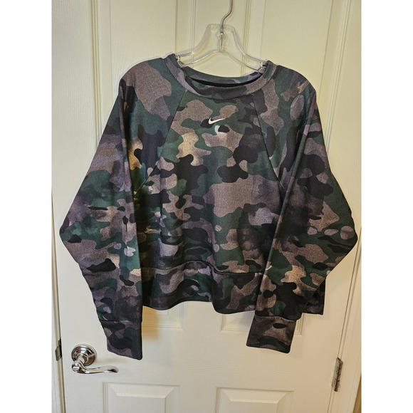 Nike Dri-Fit Women's Camoflage Long Sleeve Crop Pullover Sweatshirt, Size XL - Picture 1 of 6